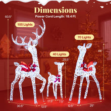 Load image into Gallery viewer, Tangkula 3-Piece Christmas Lighted Iridescent Reindeer Family Set with 215 Cold White LED Lights and Ground Stakes