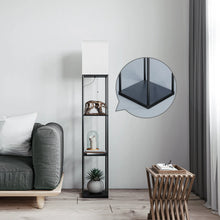 Load image into Gallery viewer, Modern Iron Shelf Floor Lamp with 3 Way Dimmable LED Bulb, Shelves and White Shade for Living Room and Bedroom(Black)