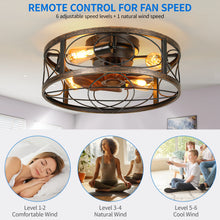 Load image into Gallery viewer, Dextrus 20" Caged Ceiling Fan with Lights and Remote Control, Rustic Farmhouse Flush Mount Design with Reversible DC Motor, 6 Speed Settings