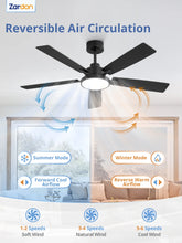 Load image into Gallery viewer, Zardon 52 in Black Ceiling Fan with LED Light and Remote, Downrod 6-Speed and Quiet Reversible DC Motor for Bedroom, Living Room, Indoor