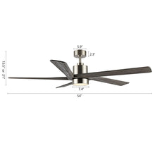 Load image into Gallery viewer, WINGBO 54 DC Ceiling Fan with Lights and Remote Control, 5 Reversible Carved Wood Blades Brass/Black