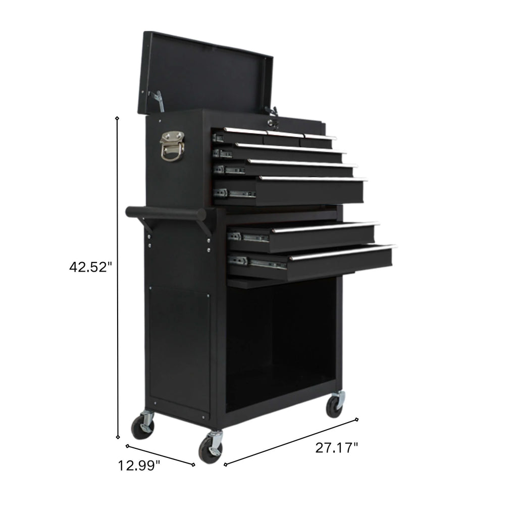 8 Drawer Large Capacity Rolling Toolbox, Detachable Cabinet Storage Tool Chest with Wheels, Tool Storage Cabinet with Lock for Workshop Garage