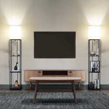 Load image into Gallery viewer, Modern Iron Shelf Floor Lamp with 3 Way Dimmable LED Bulb, Shelves and White Shade for Living Room and Bedroom(Black)