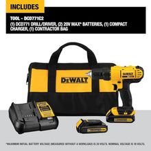 Load image into Gallery viewer, DEWALT 20V Max Cordless Drill/Driver Kit, Compact, 1/2 - Inch (DCD771C2), Yellow