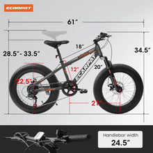 Load image into Gallery viewer, 20 in Mountain Bike for 7 - 15 Years Old, 7 Speed Kids Bike with High Carbon Steel Frame, Fat Tire and Dual Disc Brake, Front Suspension Mountain