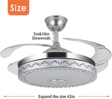 Load image into Gallery viewer, 42"invisible Chandelier Ceiling Fan with Light and Bluetooth Speaker, Modern 3 Color Change Crystal Ceiling Fan Light