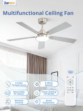 Load image into Gallery viewer, Zardon 52 in Black Ceiling Fan with LED Light and Remote, Downrod 6-Speed and Quiet Reversible DC Motor for Bedroom, Living Room, Indoor
