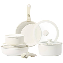 Load image into Gallery viewer, Carote 11pcs Pots and Pans Set, Nonstick Cookware Sets Detachable Handle, Induction RV Kitchen Set Removable Handle, Oven Safe, Cream White