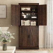 Load image into Gallery viewer, 71" Tall Farmhouse Kitchen Pantry Cabinet, 5 Layers Storage Cabinet with Adjustable Shelves, Farmhouse Pantry Cabinet with 4 Barn Doors