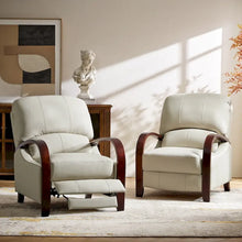 Load image into Gallery viewer, Set of 2 Alex Mid - Century Modern Genuine Leather Manual Recliners with Curved Wooden Arms