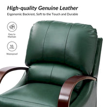 Load image into Gallery viewer, Set of 2 Alex Mid - Century Modern Genuine Leather Manual Recliners with Curved Wooden Arms