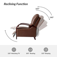 Load image into Gallery viewer, Set of 2 Alex Mid - Century Modern Genuine Leather Manual Recliners with Curved Wooden Arms