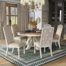 Load image into Gallery viewer, Caelum 7-Piece Round Dining Set with White Fabric Upholstery by The Gray Barn