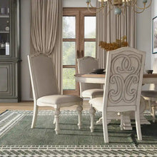 Load image into Gallery viewer, Caelum 7-Piece Round Dining Set with White Fabric Upholstery by The Gray Barn