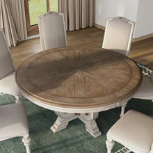 Load image into Gallery viewer, Caelum 7-Piece Round Dining Set with White Fabric Upholstery by The Gray Barn