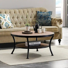 Load image into Gallery viewer, Myhozm Industrial Round Metal Coffee Table with Shelf – Perfect for Living Room, Home Office, and Bedroom