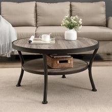 Load image into Gallery viewer, Myhozm Industrial Round Metal Coffee Table with Shelf – Perfect for Living Room, Home Office, and Bedroom
