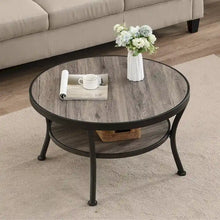 Load image into Gallery viewer, Myhozm Industrial Round Metal Coffee Table with Shelf – Perfect for Living Room, Home Office, and Bedroom