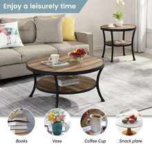 Load image into Gallery viewer, Myhozm Industrial Round Metal Coffee Table with Shelf – Perfect for Living Room, Home Office, and Bedroom