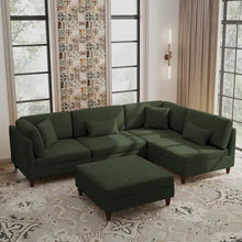 Load image into Gallery viewer, 5-Piece Corduroy Modular Sectional Sofa with Ottoman