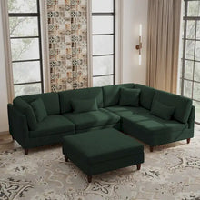 Load image into Gallery viewer, 5-Piece Corduroy Modular Sectional Sofa with Ottoman