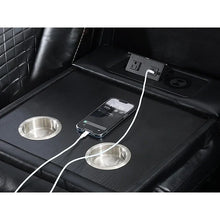 Load image into Gallery viewer, Black Power Reclining Sofa with Wireless Charger, Reading Light, Faux Leather, LED Lighting, AC/USB Ports, and Cup Holder for Living Room