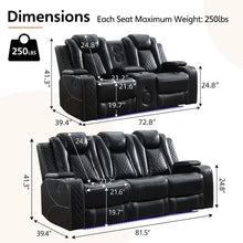 Load image into Gallery viewer, Black Power Reclining Sofa with Wireless Charger, Reading Light, Faux Leather, LED Lighting, AC/USB Ports, and Cup Holder for Living Room