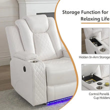 Load image into Gallery viewer, Black Power Reclining Sofa with Wireless Charger, Reading Light, Faux Leather, LED Lighting, AC/USB Ports, and Cup Holder for Living Room