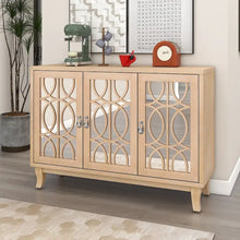 Load image into Gallery viewer, Mirrored Buffet Cabinet with Glass Doors and Silver Handles - 3 - Door Sideboard for Living Room, Hallway, and Dining Room