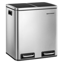 Load image into Gallery viewer, SONGMICS Trash Can, 2 x 4 - Gallon Dual Compartment Garbage Can, 8 Gallon Recycle Bin for Small Kitchens, Silver