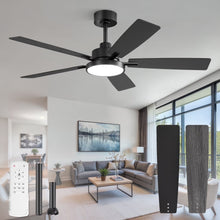 Load image into Gallery viewer, Zardon 52 in Black Ceiling Fan with LED Light and Remote, Downrod 6-Speed and Quiet Reversible DC Motor for Bedroom, Living Room, Indoor