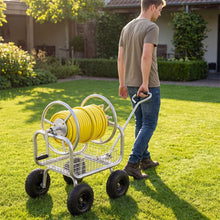 Load image into Gallery viewer, Portable Garden Hose Reel Cart Holds 300FT of 5/8" Large Capacity, Heavy - Duty Metal Hose Cart with 4 Wheels &amp; Storage Basket for Lawn Yard