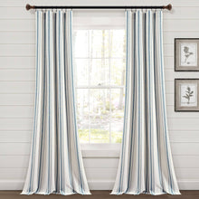 Load image into Gallery viewer, Lush Decor Farmhouse Stripe Yarn Dyed Cotton Window Curtain Panel Pair - 84" x 42" - Blue