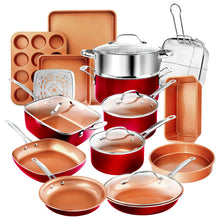 Load image into Gallery viewer, Gotham Steel Cookware + Bakeware Set with Nonstick Durable Ceramic Copper Coating ÿ Includes Skillets, Stock Pots, Deep Square Fry Basket