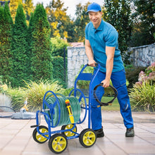 Load image into Gallery viewer, Heavy Duty Metal Garden Hose Reel Cart Holds 300FT of 5/8" Hose with 4 Wheels &amp; Storage Basket, Portable Water Hose Organizer for Yard Lawn