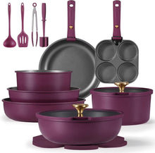 Load image into Gallery viewer, Carote 20 Pcs Nonstick Cookware Sets, Pots and Pans Set with Detachable Handles, Oven Safe, Induction Cookware, Stackable Kitchen Cooking Set, Ultra