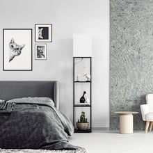 Load image into Gallery viewer, Modern Iron Shelf Floor Lamp with 3 Way Dimmable LED Bulb, Shelves and White Shade for Living Room and Bedroom(Black)