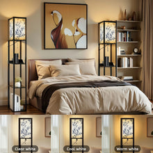 Load image into Gallery viewer, Floor Lamp with Shelves, Modern Dimmable Standing Lamp Floral Corner Display Bookshelf Lamp with 2 USB &amp; 1 Power Outlet for Living Room &amp; Bedroom