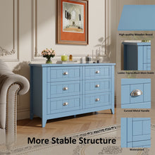 Load image into Gallery viewer, 6 Drawer Dresser, Light Blue Elegant Chest of Drawers, Large Cabinet with Storage, Rustic Wood Chest of Drawers for Bedroom, Living Room, Hallway
