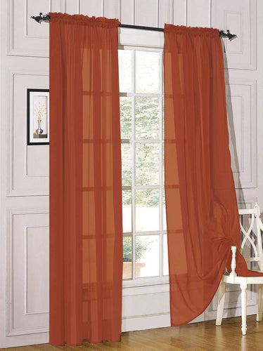 Decotex 2 Piece Sheer Voile Light Filtering Rod Pocket Window Curtain Panel Drape Set Available in A Variety of Sizes and Colors (54