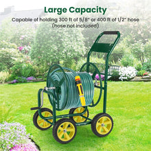Load image into Gallery viewer, Heavy Duty Metal Garden Hose Reel Cart Holds 300FT of 5/8" Hose with 4 Wheels &amp; Storage Basket, Portable Water Hose Organizer for Yard Lawn