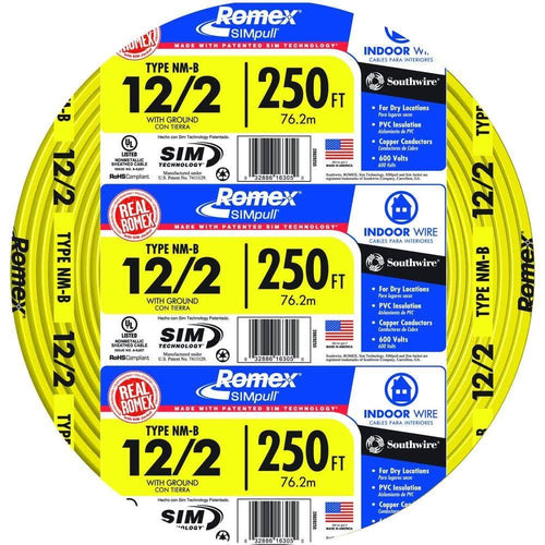 Southwire Romex SIMpull 250 - ft 12/2 Non - Metallic Wire (By - the - Roll)(250 Feet)