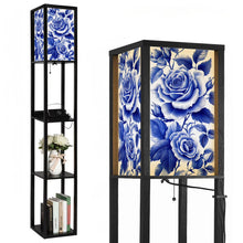 Load image into Gallery viewer, Floor Lamp with Shelves, Modern Dimmable Standing Lamp Floral Corner Display Bookshelf Lamp with 2 USB &amp; 1 Power Outlet for Living Room &amp; Bedroom