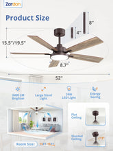 Load image into Gallery viewer, Zardon 52 in Black Ceiling Fan with LED Light and Remote, Downrod 6-Speed and Quiet Reversible DC Motor for Bedroom, Living Room, Indoor