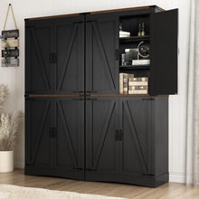 Load image into Gallery viewer, 71" Tall Farmhouse Kitchen Pantry Cabinet, 5 Layers Storage Cabinet with Adjustable Shelves, Farmhouse Pantry Cabinet with 4 Barn Doors