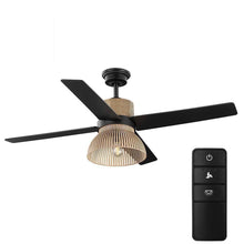 Load image into Gallery viewer, Home Decorators Collection 52029 Savannah 52 in. Indoor LED Matte Black Dry Rated Ceiling Fan with 4 Reversible Blades, Light Kit and Remote Control
