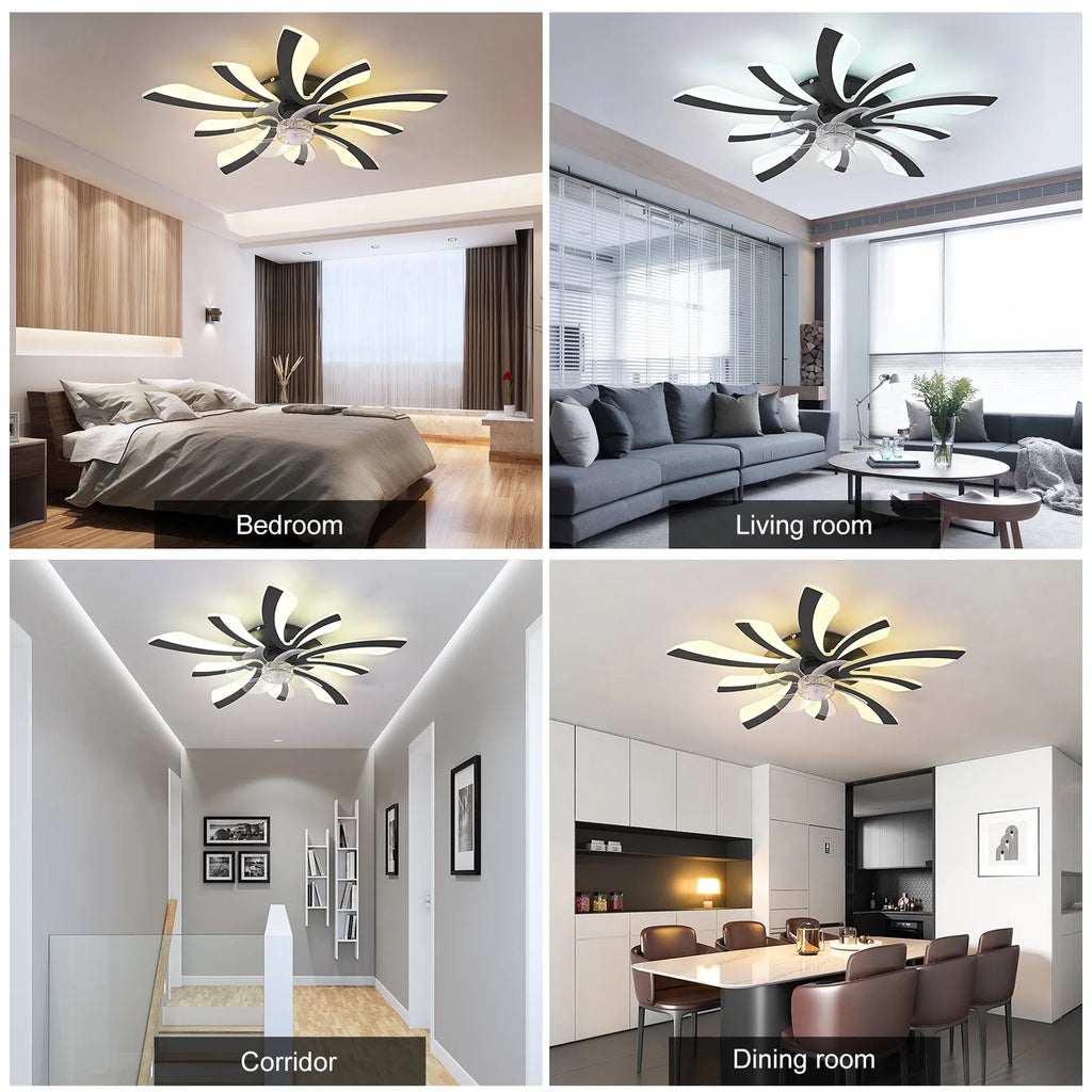 Garwarm Dimmable Ceiling Fan with Light and Remote Control, 27" Small Flush Mounted Ceiling Fan
