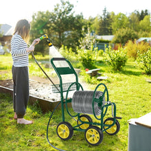 Load image into Gallery viewer, Heavy Duty Metal Garden Hose Reel Cart Holds 300FT of 5/8" Hose with 4 Wheels &amp; Storage Basket, Portable Water Hose Organizer for Yard Lawn