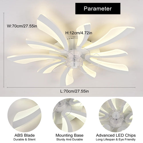 Garwarm Dimmable Ceiling Fan with Light and Remote Control, 27