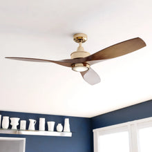 Load image into Gallery viewer, Vaxcel Curtiss Satin Brass Mid - Century Modern MCM Wood Propeller Ceiling Fan with LED Light Kit and Remote